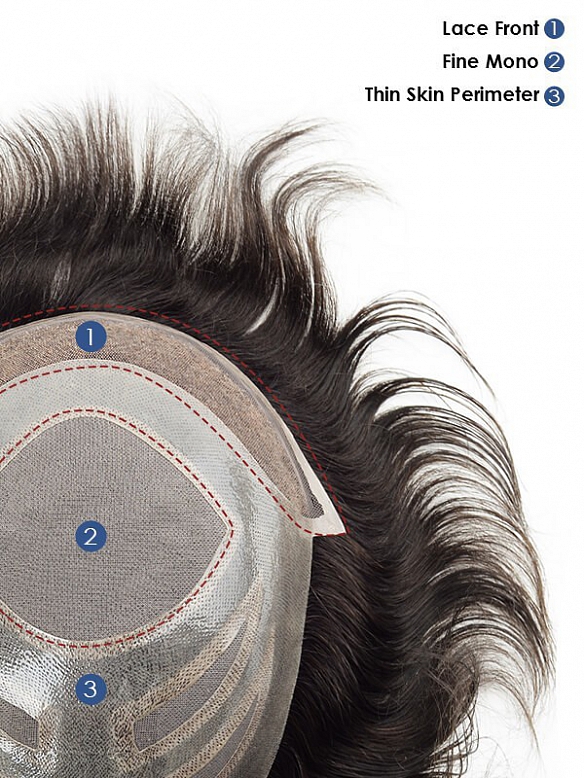 6X6 Inch Fine Mono with Lace Front and Skin with Gauze Hair System MH020