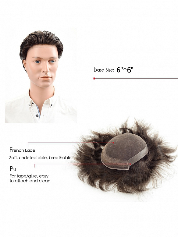 6X6 Inch French Lace with PU on sides and back Hair System MH004