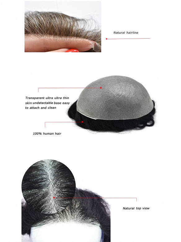 6x6 Inch PU Thin(0.08mm) Skin Hair System HS014