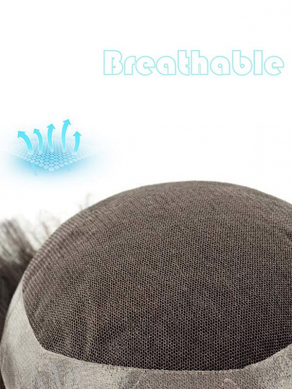 7x8 Inch French Lace with PU Perimeter and Folded Lace Front Hair System MH010