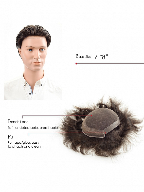 7X8 Inch French Lace with PU on sides and back Hair System MH002