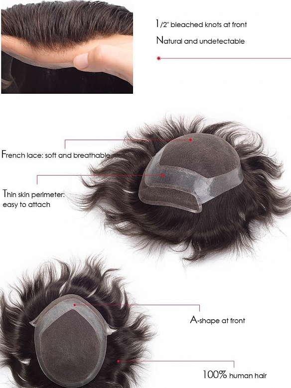 7X8 Inch French Lace with Thin Skin Perimeter Hair System MH006